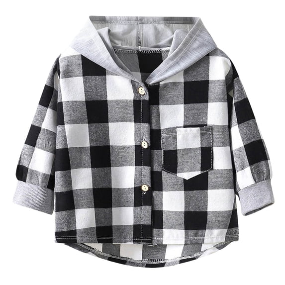 Plaid Hoodies for Kids Boys Girls Zip Up Autumn Fall, Long Sleeve Pullover Sweatshirts Plaid Clothes Button Down Shirt, Black 4-5 Years