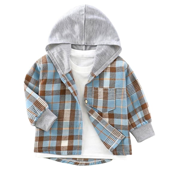 Plaid Hoodies for Kids Boys Girls Zip Up Autumn Fall, Long Sleeve Pullover Sweatshirts Plaid Clothes Button Down Shirt, Blue 3-4 Years