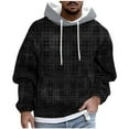 thumbnail image 1 of Plaid Hoodies for Men Pullover Color Block Sweatshirts Long Sleeve Drawstring Casual Designer Hoody Tops with Pockets Black XXXL, 1 of 4