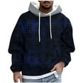 thumbnail image 1 of Plaid Hoodies for Men Pullover Color Block Sweatshirts Long Sleeve Drawstring Casual Designer Hoody Tops with Pockets Blue M, 1 of 4