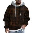 thumbnail image 1 of Plaid Hoodies for Men Pullover Color Block Sweatshirts Long Sleeve Drawstring Casual Designer Hoody Tops with Pockets Brown XXXXL, 1 of 4