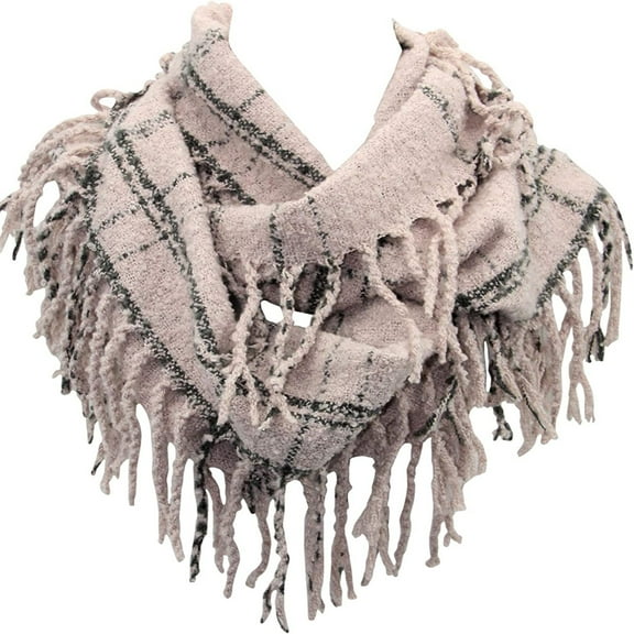 Plaid Infinity Scarf with Fringe – Fashion Colorful Lumberjack Unisex Scarf – Soft Winter Scarf