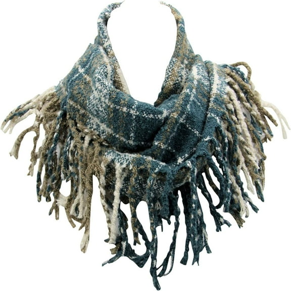 Plaid Infinity Scarf with Fringe – Fashion Colorful Lumberjack Unisex Scarf – Soft Winter Scarf