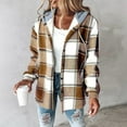 thumbnail image 1 of Plaid Jacket For Women Trendy - Fleece Lined Button Down Plaid Shacket Long Sleeve Hooded Jackets Fall Winter Coat Orange M, 1 of 4