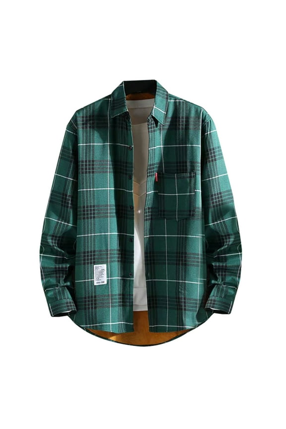 Plaid Jacket Lined Shacket Jacket for Men Flannel Shirt Shacket Jacket Plus Size Plaid Jacket Long Sleeves Button Down Fall Shirts