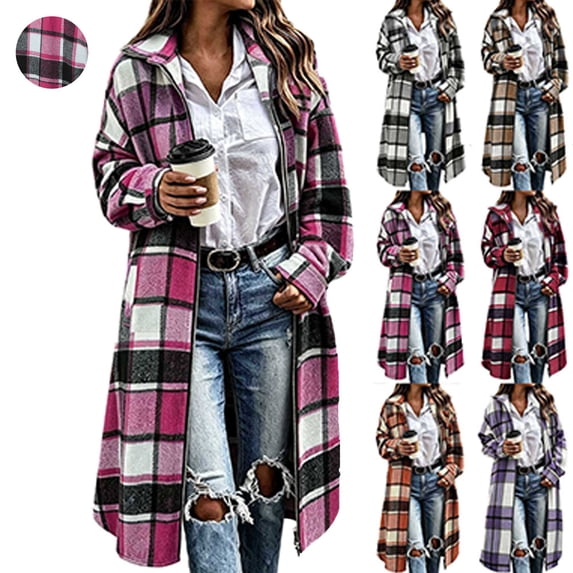 Plaid Jacket Women Dqueduo Women's Color-Block Double-Zip Hooded Cardigan Coat – Long Sleeve Outdoor Jacket Purple XXL