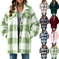 thumbnail image 1 of Plaid Jacket for Women Warm Fleece Button Down Turned-Down Collar Fall Winter Shacket Coat with Pockets, 1 of 9