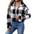 thumbnail image 1 of Plaid Jacket for Women, Winter Fuzzy Fleece Button Copped Coat, Long Sleeve Lapel Collar Casual Warm Outerwear, 1 of 7