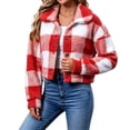 thumbnail image 1 of Plaid Jacket for Women, Winter Fuzzy Fleece Button Copped Coat, Long Sleeve Lapel Collar Casual Warm Outerwear, 1 of 7