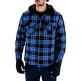 thumbnail image 1 of Plaid Jackets For Men Hooded Drawstring Button Down Shacket Thick Fleece Thermal Casual Winter Outwear With Flat Pockets (L, Blue), 1 of 5