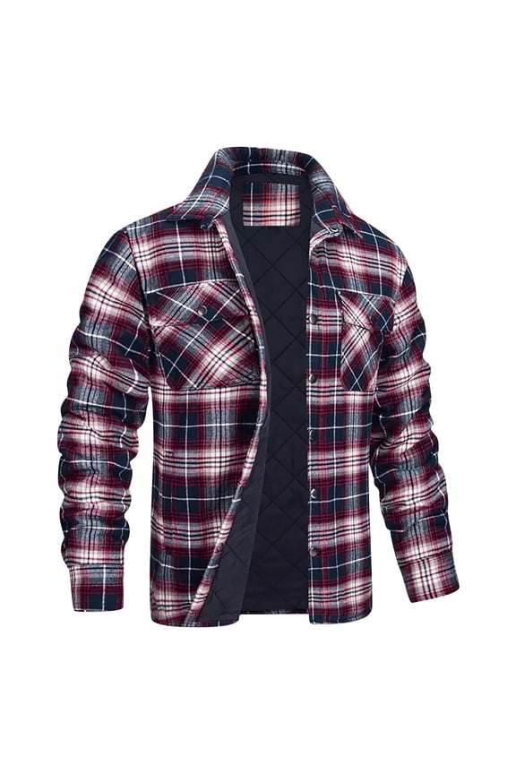 Plaid Jackets Men Casual Fashion Thicken Turn Down Collar Jacket Comfortable Heavy Jacket Men's Flannel Shirt Jacket Plaid Jackets Coat Button Down Outwear