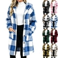 thumbnail image 1 of Plaid Jackets for Womens Fall and Winter Oversize PlaidPlaid Fuzzy Fleece Hooded Jacket Casual Mid Long Length Long Sleeve Outerwear Coat With Pockets, 1 of 6