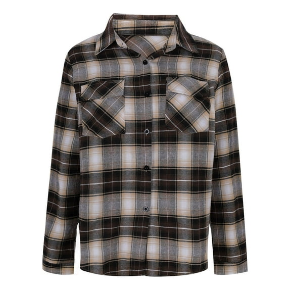 Plaid Jackets for Woman - Womens Girls Plaid Shirt Casual Warm Shirt Collar Long Sleeve Button-Up Flannel Jackets with 2 Pockets