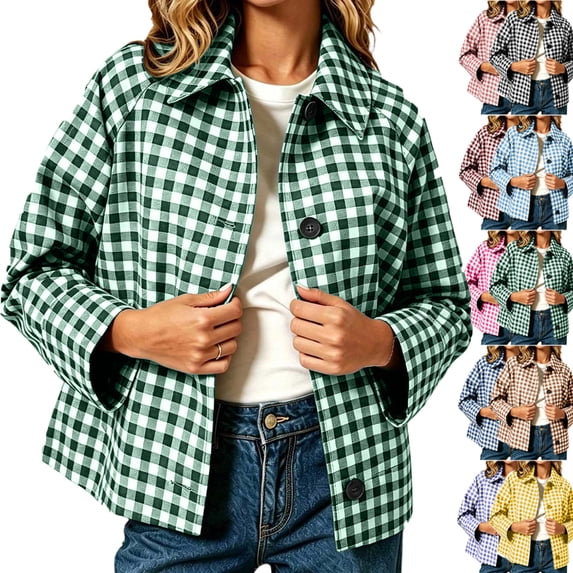 Plaid Jackets for Women Winter Fashion Long Sleeve Casual Checkered Jacket,Button-Front Design for Fall /Winter