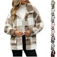 thumbnail image 1 of Plaid Jackets for Womens Fashion Plus Size Botton Lapel Double Sided Fleece Pocket Recreational Long Sleeve Tops, 1 of 8