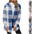 thumbnail image 1 of Plaid Jackets for Womens Winter Fashion Plus Size Double-sided Fleece Plaid Long Sleeved Long Coat Jacket Cardigan Overcoat Top, 1 of 7
