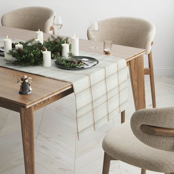 Holiday Plaid Jacquard 13" x 72" Reversible Table Runner - 100% Cotton, Multi-Color
