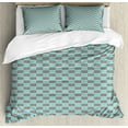 thumbnail image 1 of Plaid King Size Duvet Cover Set, Two Colored Pattern with Little Checks and Diagonal Lines Retro Modern, Decorative 3 Piece Bedding Set with 2 Pillow Shams, Dark Brown Seafoam White, by Ambesonne, 1 of 3