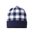 thumbnail image 1 of Plaid Knit with Cuff Beanie, Navy / White, One Size, 1 Piece, 1 of 1