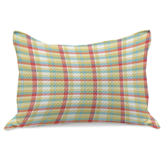 Plaid Knitted Quilt Pillowcover, Geometric Composition with Squares and Rectangles Colorful Shapes with Diagonal Lines, Standard King Size Pillow Cover for Bedroom, 30" x 20", Multicolor, by Ambesonne