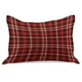 thumbnail image 1 of Plaid Knitted Quilt Pillowcover, Nostalgic Striped Pattern from British Country Constrasting Colors, Standard King Size Pillow Cover for Bedroom, 30" x 20", Scarlet Black White, by Ambesonne, 1 of 1