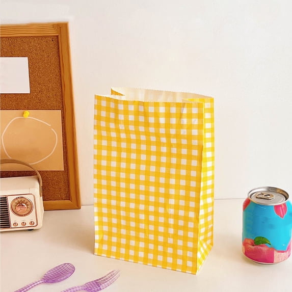 Plaid Kraft Paper Gift Bag | Colorful Storage Organizer | Small Reusable Party Favor Bag | Paper Material | Sturdy Structure | Multi-Color | 23x15x8cm | 1 Pack