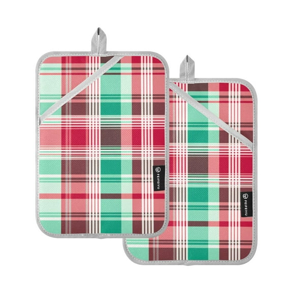 ALAZA Plaid Lattice Red Pot Holders Set of 2 Heat Resistant Kitchen Oven Mitts