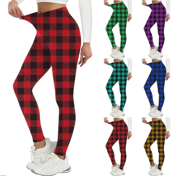 Plaid Leggings, Seamless Stretchy High Waisted Christmas Pants Soft Yoga Pants for Workout (Women's)