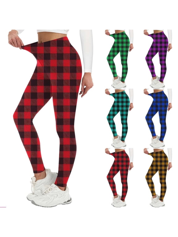 Plaid Leggings, Seamless Stretchy High Waisted Christmas Pants Soft Yoga Pants for Workout (Women's)