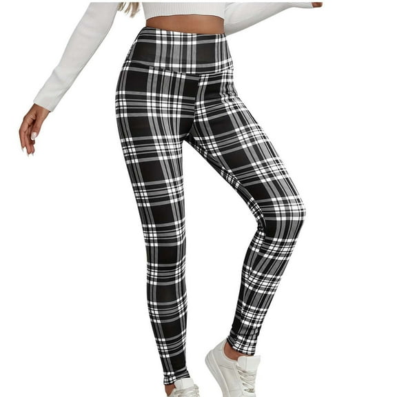 Plaid Leggings Women Soft Stretchy Fleece Lined Long Pants Christmas Pajama Bottom High Waisted Flannel Pants