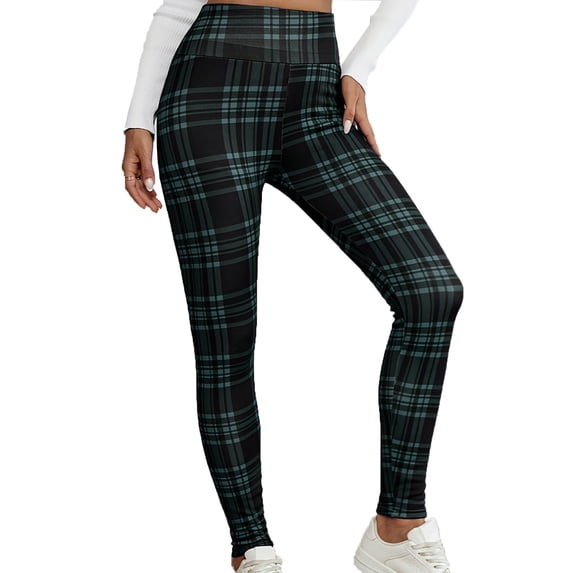 Plaid Leggings Women Soft Stretchy Fleece Lined Long Pants Christmas Pajama Bottom High Waisted Flannel Pants