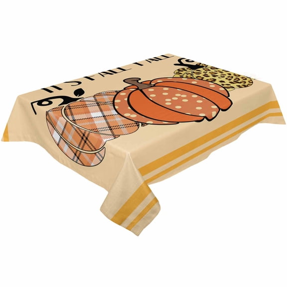 Plaid Leopard Dot Pumpkin Rectangle Tablecloths 54x79,Thanksgiving Autumn Fall Orange Table Cloth Table Cover Indoor/Outdoor Tabletop Decor for Wedding Holiday Party Dinner Baby Shower