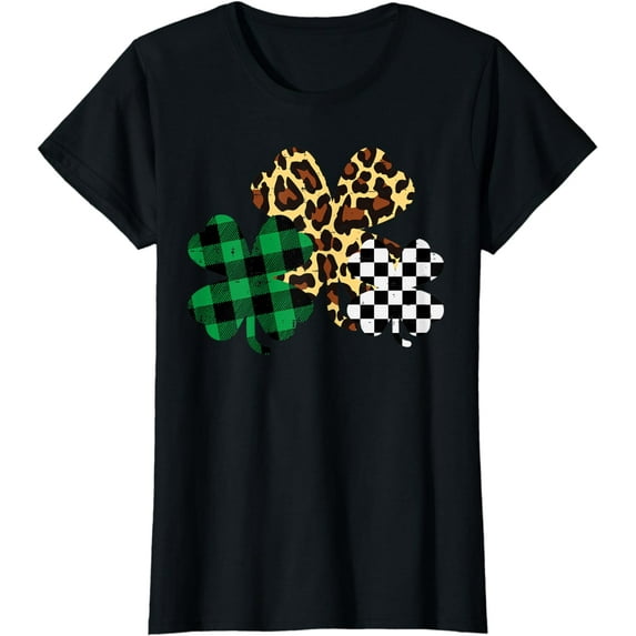 Plaid Leopard Gingham Shamrock Patterns St Patricks Day Gift T-Shirt