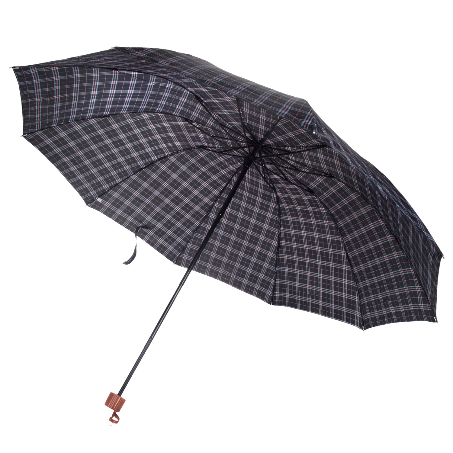 Plaid Lightweight Compact Travel Sized Windproof Nylon Umbrella With Easy Open Button