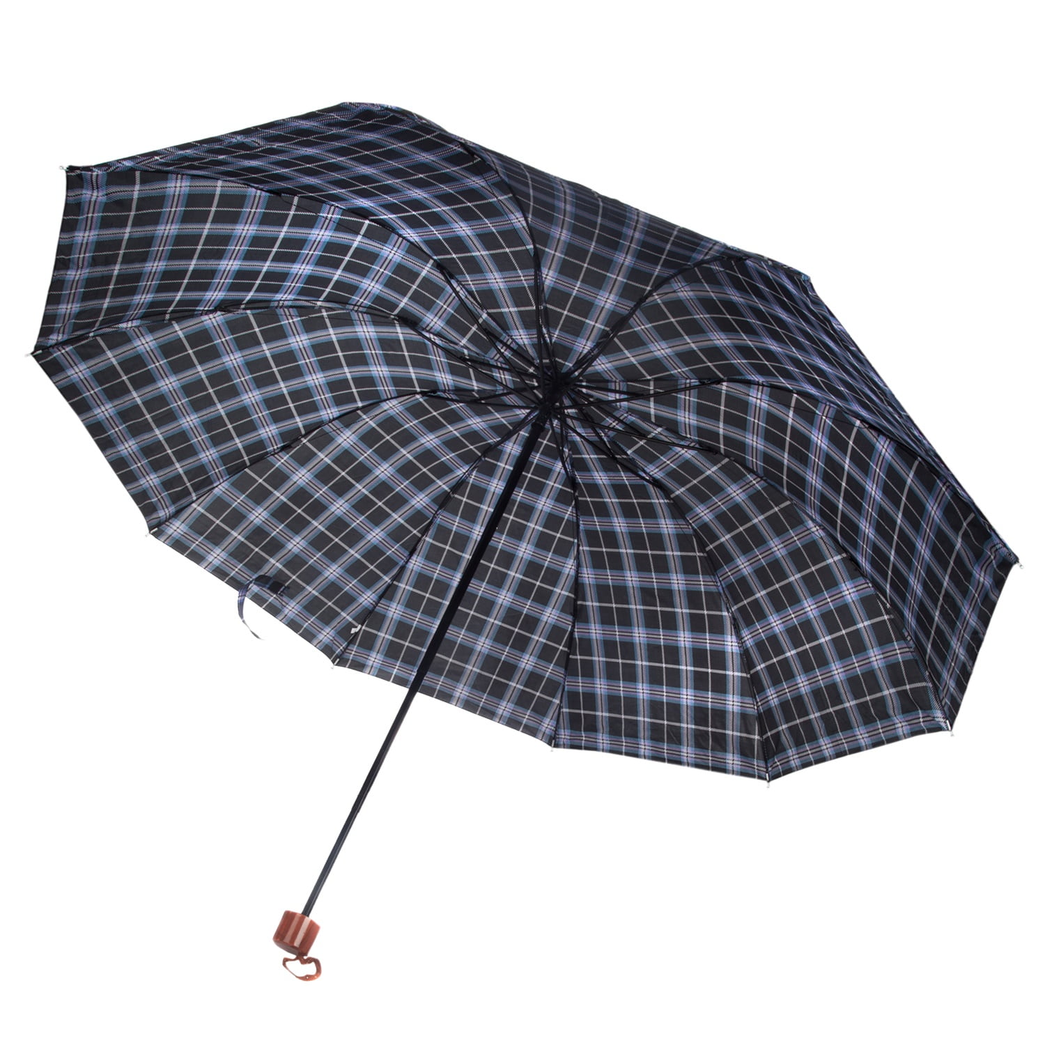 Plaid Lightweight Compact Travel Sized Windproof Nylon Umbrella With Easy Open Button