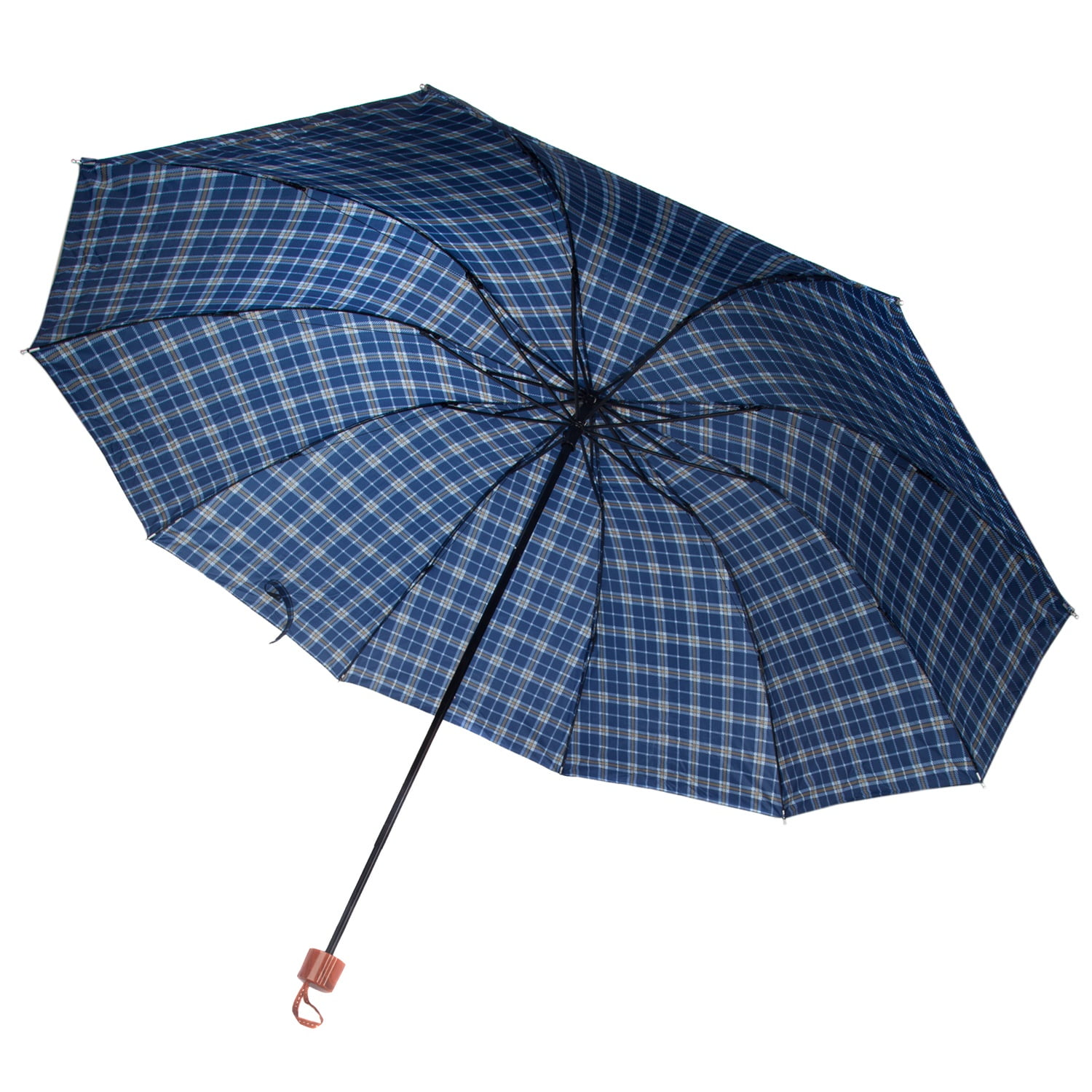 Plaid Lightweight Compact Travel Sized Windproof Nylon Umbrella With Easy Open Button