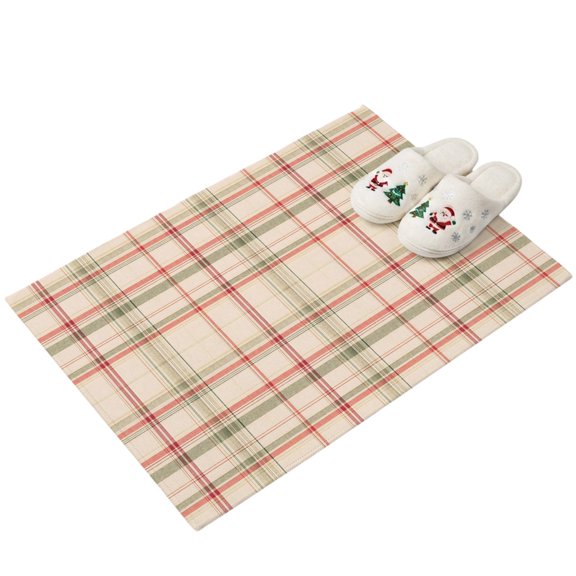 Plaid Line Grid Washable Area Rug 2 x 3 ft Vintage Rustic Orange Green Gingham Tartan Check Soft Non‑Slip Rugs Stain Repellent Indoor Mats for Front Door, Narrow Hallway, Kitchen Doorway, Bedside