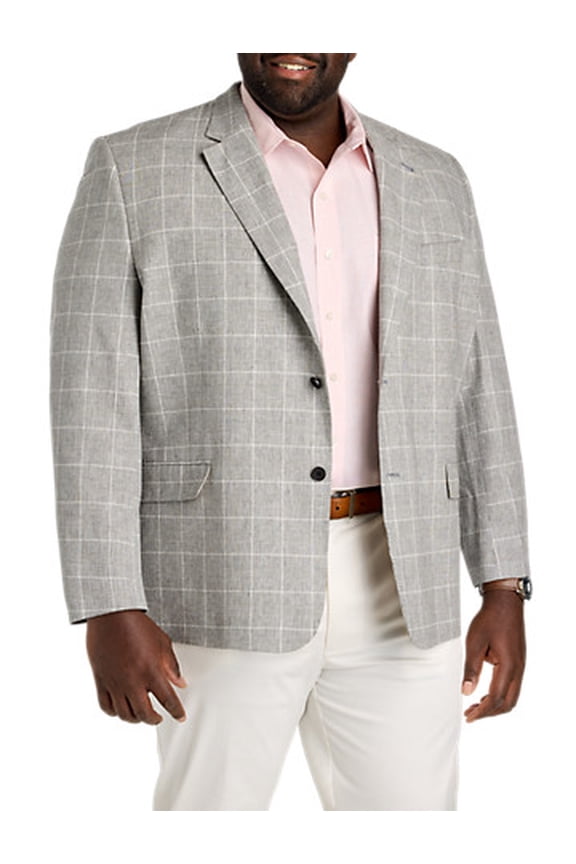 Plaid Linen-Blend Suit Jacket Charcoal 4XLT