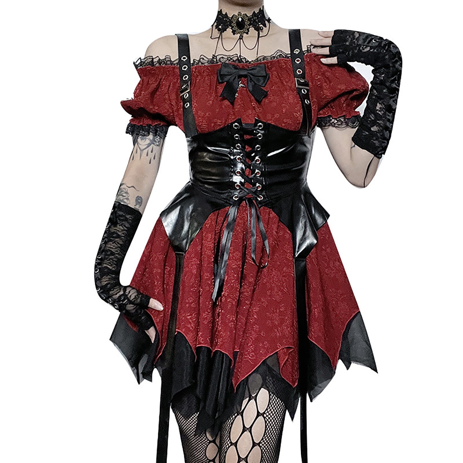 Red Plaid Gothic Dress Red Plaid Mini Dress For Women - Gothic Vintage  Sundress, Adjustable Straps, For Holiday & Party Rock Themed Party Dress