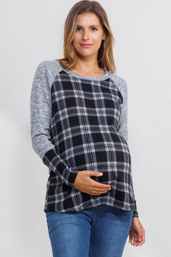 Plaid Long Sleeve Raglan Maternity Top