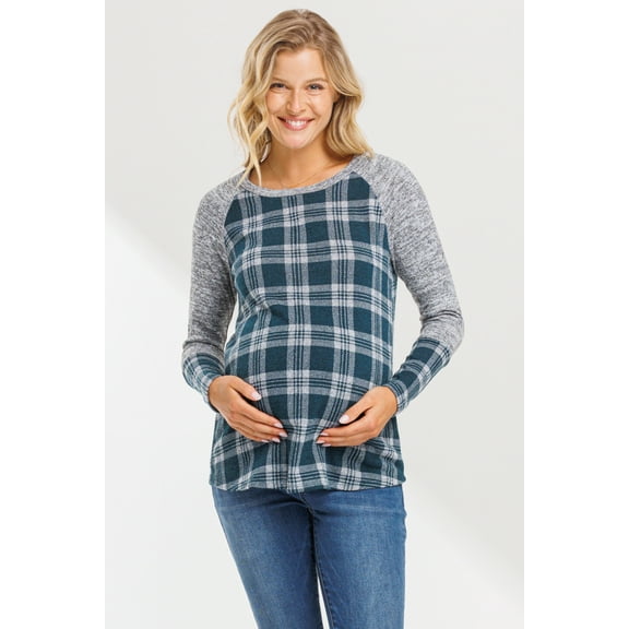 Plaid Long Sleeve Raglan Maternity Top