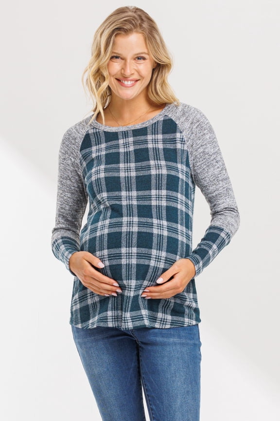 Plaid Long Sleeve Raglan Maternity Top