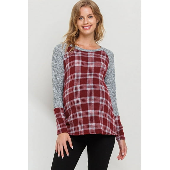 Plaid Long Sleeve Raglan Maternity Top