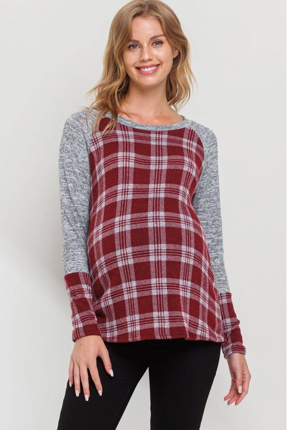 Plaid Long Sleeve Raglan Maternity Top