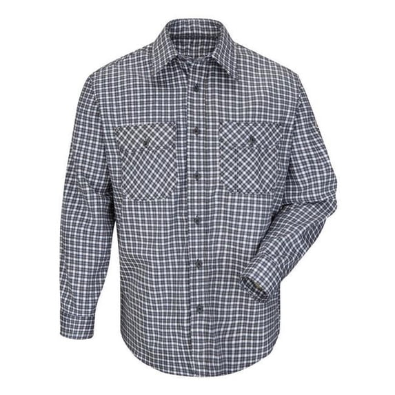 Plaid Long Sleeve Uniform Shirt, Navy & Khaki - Medium