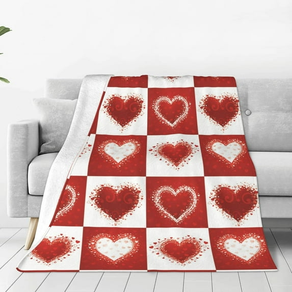 Plaid Love Hearts Throw Blanket Valentine''s Day Cozy Soft Spooky Boo Blanket for Couch Sofa Chair Bed Fuzzy Thermal Fleece Travel Blankets 50 X 40 in Home Holiday Decoratives