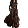 thumbnail image 1 of Plaid Maxi Dress for Women Long Dress Vintage V-Neck Long-Sleeve Pastoral Style Dress Deep Red M, 1 of 4