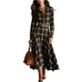 thumbnail image 1 of Plaid Maxi Dress for Women,Long Sleeve V-Neck Lapel Button Down Asymmetric Hem Plaid Maxi Shirt Dresses Black L, 1 of 4