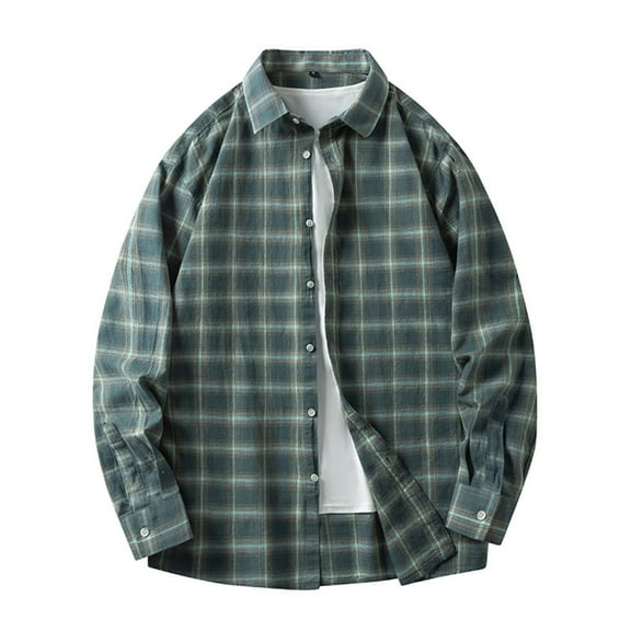 BVnarty Plaid Shirts for Men Plaid Men's Shirt Loose Fit Long Sleeve Turndown Collar Casual Top with Pocket for Daily Wear, Spring and Winter Fashion