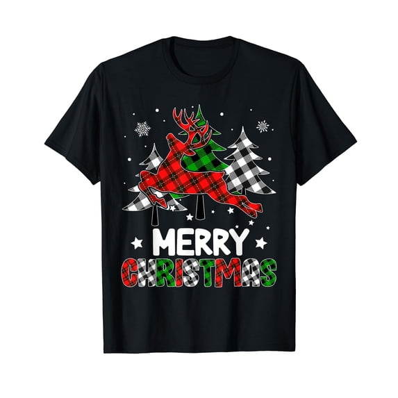 Plaid Merry Christmas Reindeer Tree Family Matching Pajamas T-Shirt